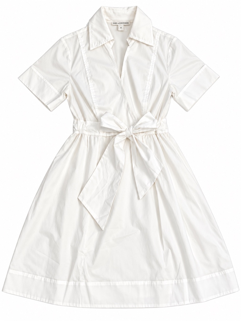 Diane Von Furstenberg Fit And Flare Dress Womens Size 8 White Deep V Tie Waist